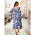 thumbnail image 6 of DARING DIVA Floral Square Neck Smocked Midi Dress S Blue, 6 of 7
