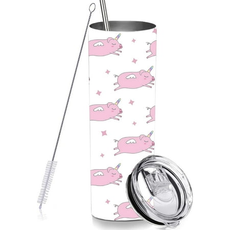 

Pink Pig Skinny Tumblers with Lids and Straws Cute Piggy Double Wall Vacuum Slim Travel Cups 20 OZ for Pig Lover
