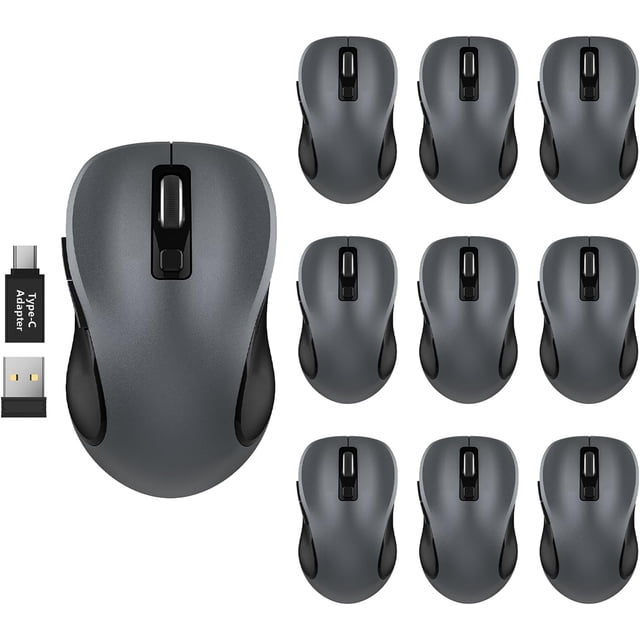 WisFox 2.4G Wireless for Laptop, Ergonomic Computer with USB Receiver and 3 Adjustable Levels, 6 Button Wireless Mice for Windows PC Notebook (Grey)