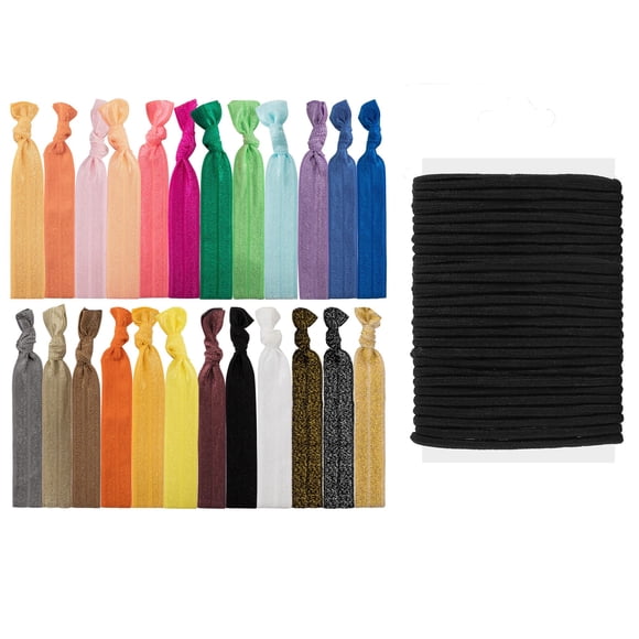 79Style Juego de Corbatas de Tela para el Cabello: 60 Piezas - Soportes para Cola de Caballo Anudados con Cinta elástica Bandas Planas de Tela que no dañan para Mujeres y niñas (40 Corbatas de Cinta +