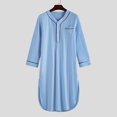 thumbnail image 6 of Mens Nightgowns with Pocket Long Sleeve Muslim Night Shirts Button V Neck Pullover Lightweight Solid Knee Length Loungewear Sleepshirts, 6 of 8