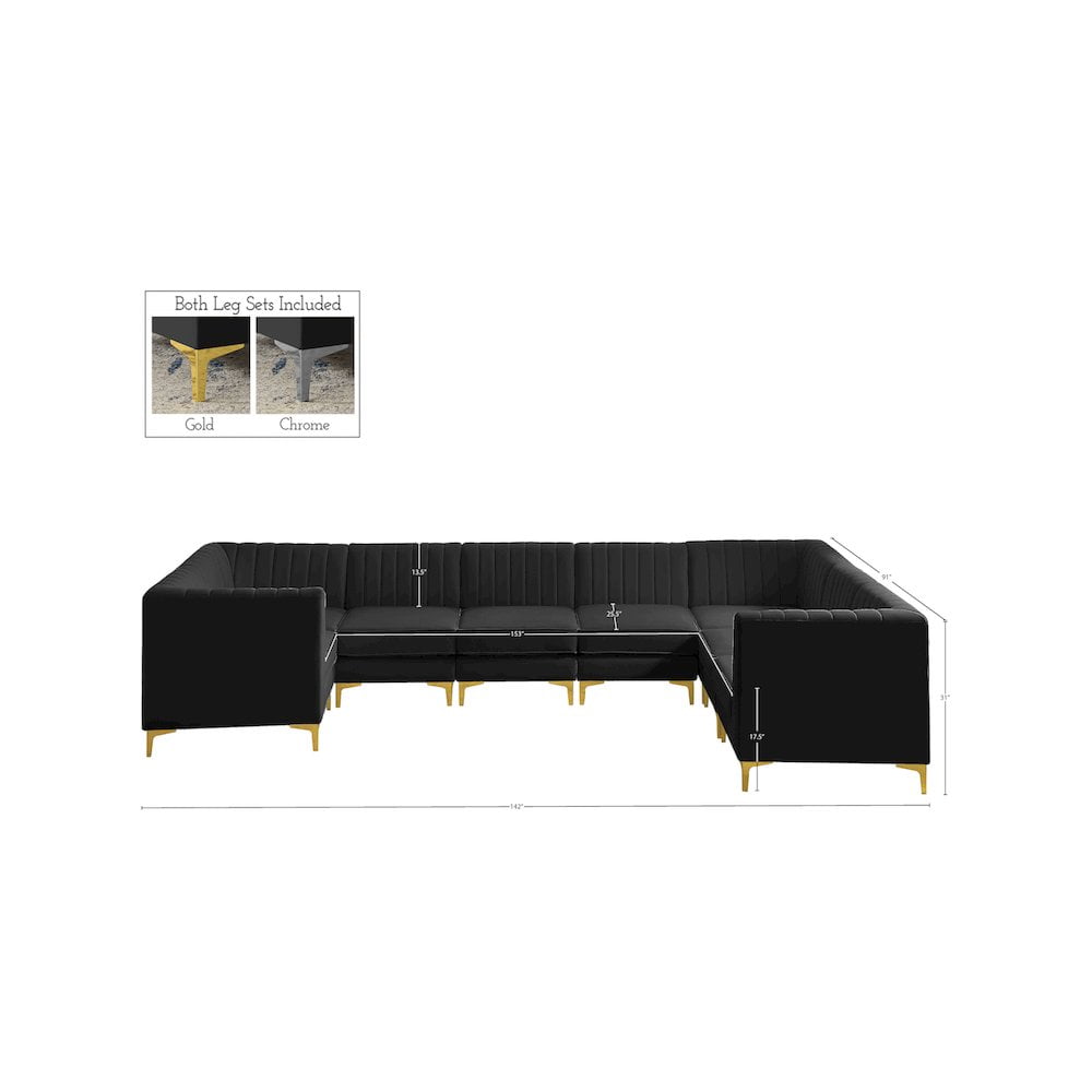 Meridian Furniture Alina Black Velvet Modular Sectional