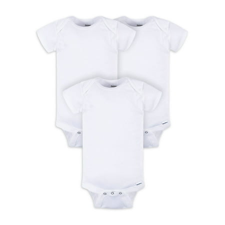 Gerber Baby Boy or Girl Unisex White Short Sleeve Cotton Bodysuit, 3-Pack, Sizes Preemie - 24 Months