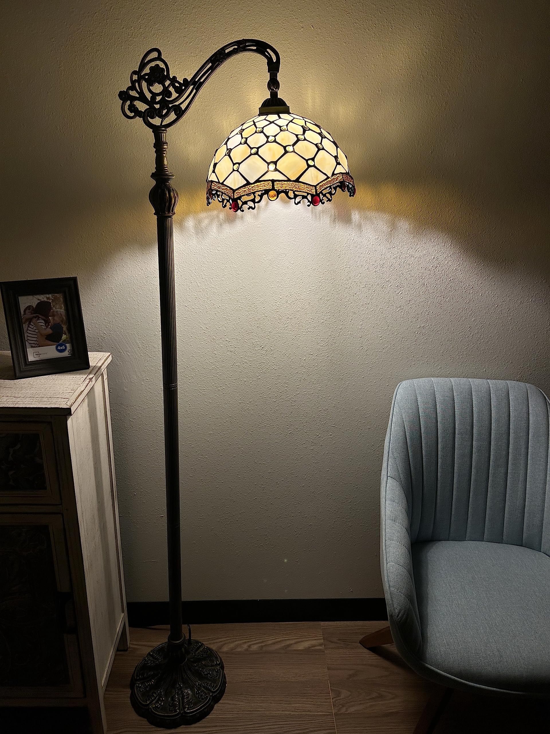 Enjoy Décor Lamps 63-Inch Tiffany 1-Light Bronze LED Floor Lamp with Stained Glass Bowl Shade
