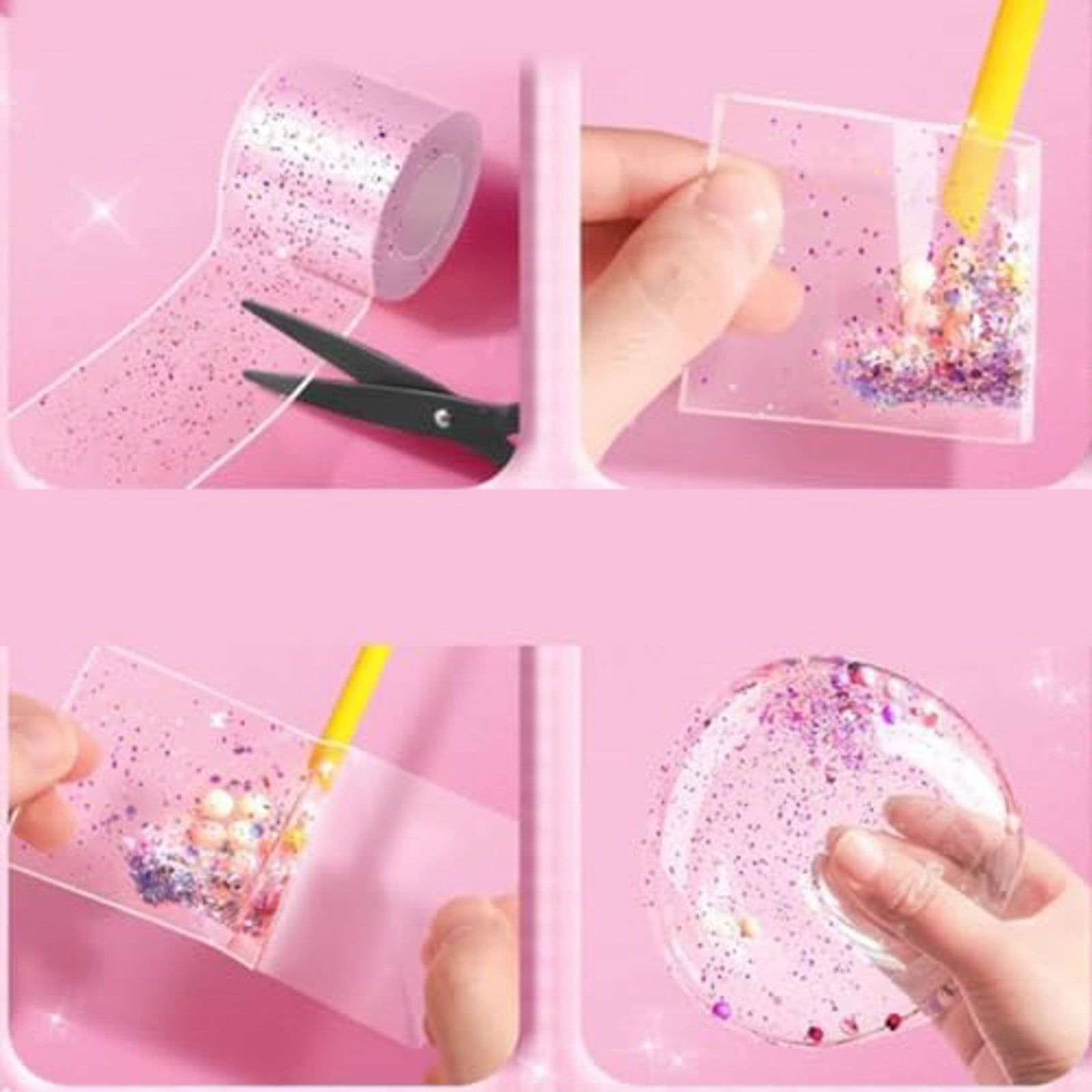 Nano Tape Bubble Kit for Kids, Nano Bubble Tapes Kit with Glitter, Clay, Cute Stickers and Accessories Tools, Nano Tape Crafts for Kids Girls,C