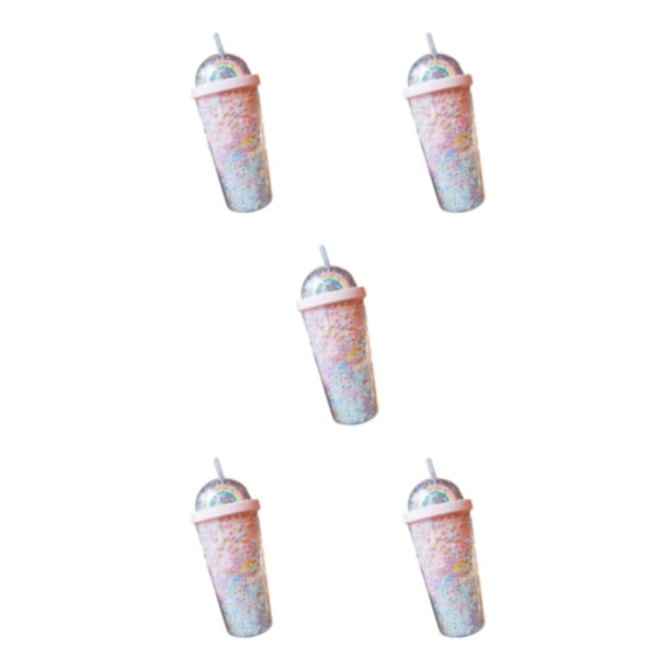 Billuyoard Botella de agua de plástico arcoíris, elegante y funcional, compañero de hidratación, tapa de paja, taza para beber, rosa claro, Type2 NO2