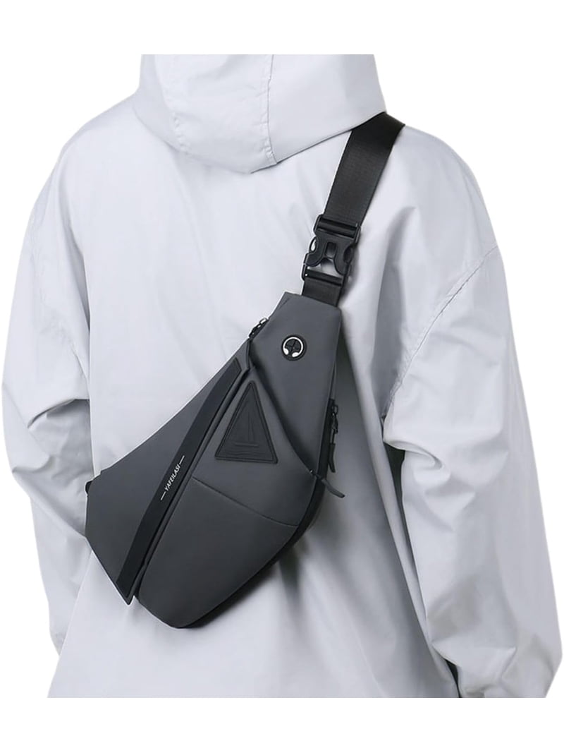 Anti-theft Travel Sling Bag for Men and Women Expandable Waterproof Crossbody Bag Chest Shoulder Backpack (Black - Left shoulder)