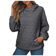 thumbnail image 2 of Quilted Plain Hoodies for Women Fall Winter Long Sleeve Basic Hooded Sweatshirt with Pockets Pullover Tops, 2 of 6