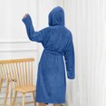 thumbnail image 5 of AHTJRT Women's Hooded Robe Long Sleeves Soft Warm Fleece Bathrobe Cozy Casual Lightweight Loungewear Home Robe Pocket Belt Bathrobe, 5 of 7