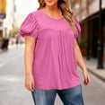 thumbnail image 6 of WQNVRNR Womens Plus Size Shirts Cute- Puff Short Sleeve Casual Crew Loose Summer Tops Blouse Pink Size 2XL, 6 of 7