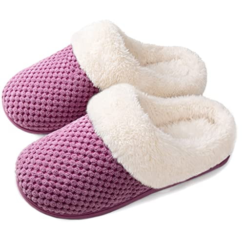 ULTRAIDEAS Women's Comfy Coral Fleece House Slippers with Memory Foam, Slip-on House Shoes for Indoor and Outdoor Use (Purple, Size 7-8)