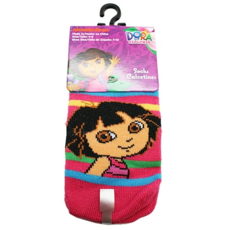 Dora the Explorer Striped Hot Pink Colored Toddler Socks (1 Pair, Size 4-6)