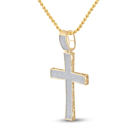 10kt Yellow Gold Mens Round Diamond Cross Charm Pendant 1.00 Cttw