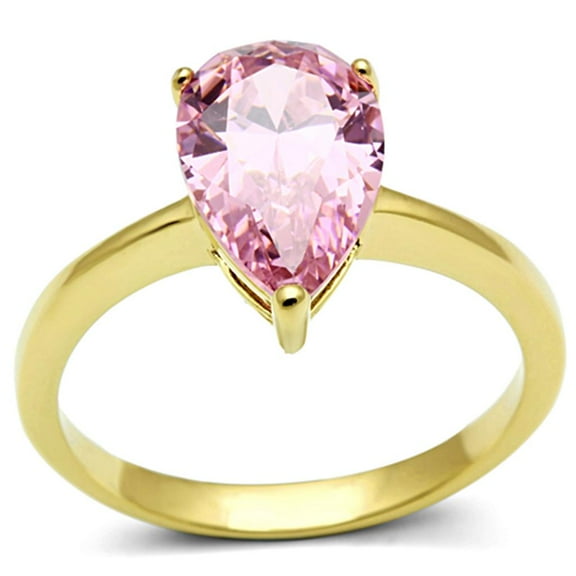 IP Gold(Ion Plating) Stainless Steel Ring with AAA Grade CZ in Rose for Women Rose Stone Color Style TK1508 Size 10