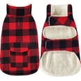 thumbnail image 1 of Abrigo para perro Malier Classic, chaqueta de invierno cálida de forro polar a cuadros, color rojo, 1 of 5