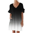 thumbnail image 3 of Vetsdori Womens Short Sleeve Mini Dresses Summer Gradient Sundress Party V-Neck,Beach Black Tunic Pleated Dress for Junior Mujer, 3 of 9
