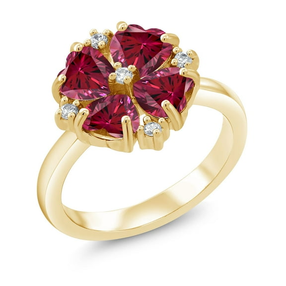 Gem Stone King 18K Yellow Gold Plated Silver Red Zirconia Ring for Women (1.84 Cttw, Heart Shape 5MM, Gemstone Birthstone, Size 8)