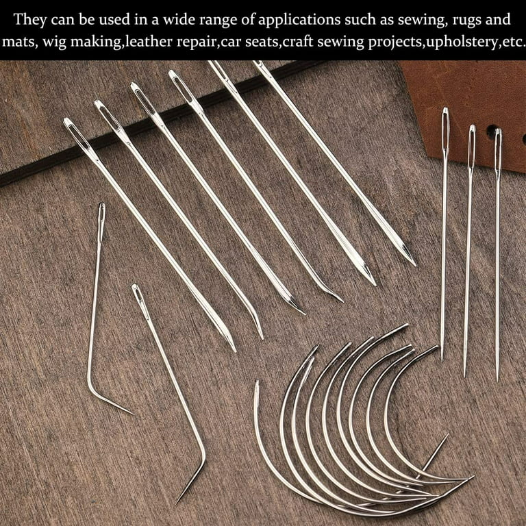 16 Pcs Leather Sewing Needles,Heavy Duty Sewing Needles Kit Include Curved Needle,Sack Needle,Hand Sewing Needle,Finger cots,Leather Needles for