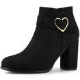 thumbnail image 1 of Botines de tacón alto grueso con punta redonda en forma de corazón para mujer Negro 40, 1 of 7
