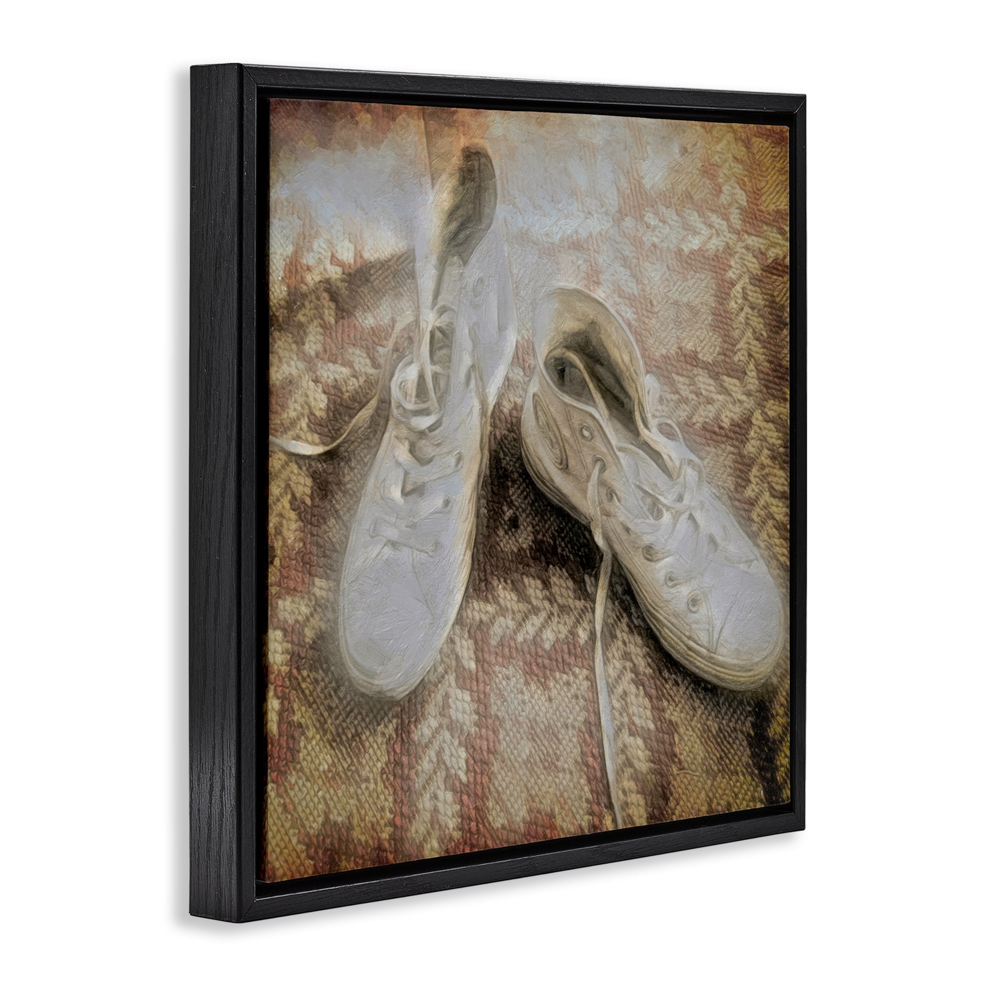 Stupell Industries Vintage Classic High Tops Fashion Painting Black Floater Framed Canvas Art Print Wall Art, 18 x 18