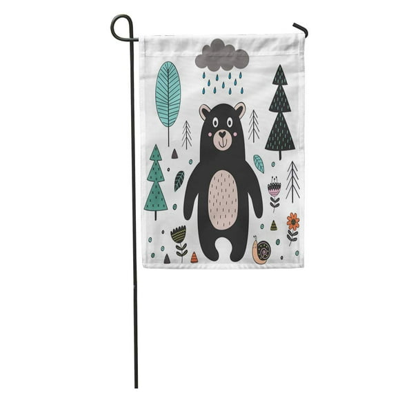 NUDECOR Colorful Bear in Forest Scandinavian Childish Baby Character Child Garden Flag Decorative Flag House Banner 28x40 inch