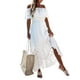 thumbnail image 2 of Txlixc Vestido Casual para Mujer, Hombros Descubiertos, Manga Corta, Cintura Media, Encaje, Bordado, Color Sólido, Vestidos Irregulares Txlixc Estilo de ocio, 2 of 9