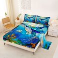 thumbnail image 2 of Castle Fairy Stained Glass Whale King Sheets 4pcs,Jellyfish Coral Underwater Tile Bedding,Cyan Navy,1 Fitted Sheet,1 Flat Sheet and 2 Pillowcases, 2 of 6