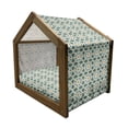 thumbnail image 2 of Teal Pet House, Moroccan Interlacing Star Pattern Ornamental Mosaic Design Traditional, Outdoor & Indoor Portable Dog Kennel with Pillow and Cover, 5 Sizes, Teal Marigold, by Ambesonne, 2 of 5