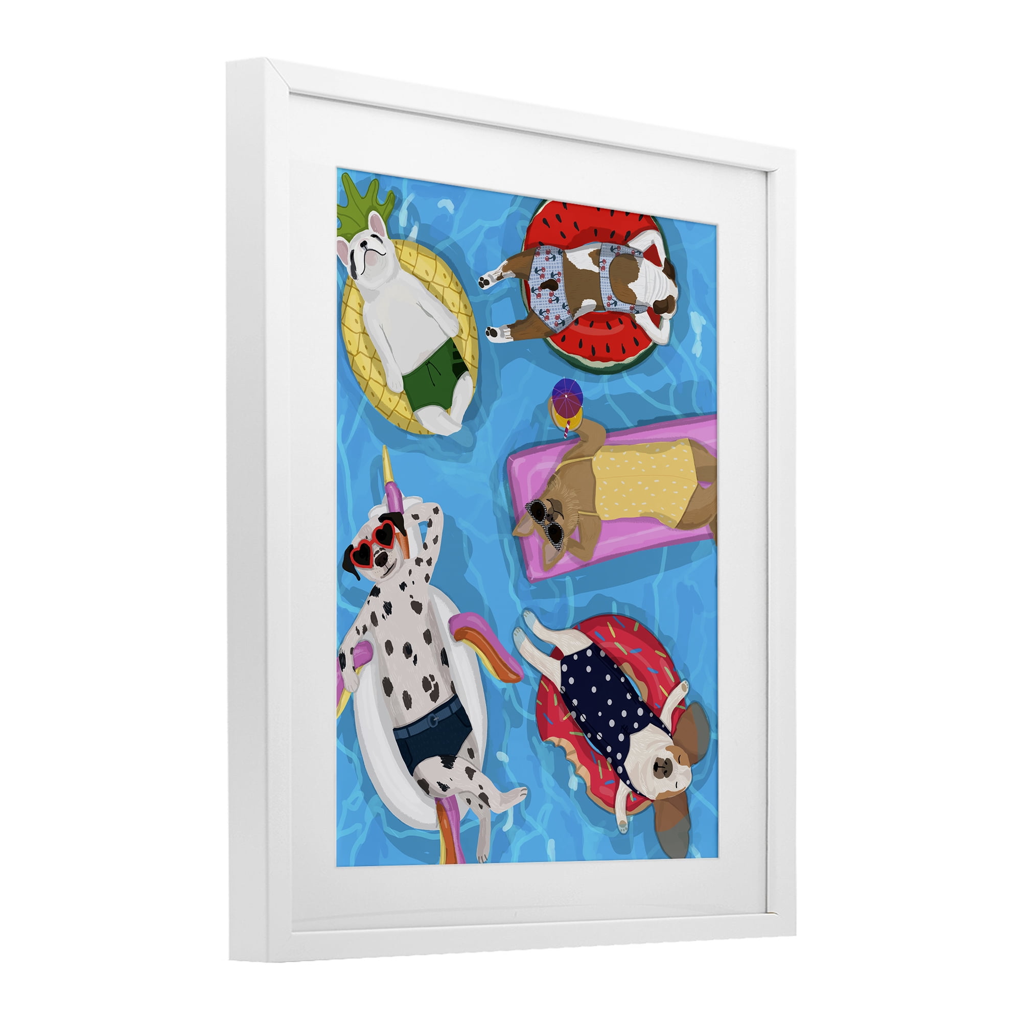 Stupell Industries Summer Sunbathing Dogs White Framed Print Under Glass, design by Hanna Melin