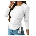 thumbnail image 1 of CEHVOM Women's Solid Long Sleeve O-neck Tops Pullover Split Shirt Drawstring Blouse, 1 of 8