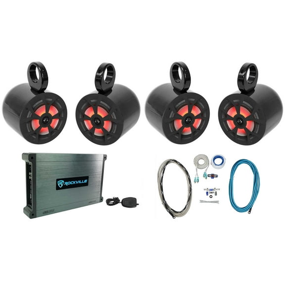 (4) Rockville RKL65MBW 6.5" Marine Boat Wakeboard Tower Speakers w/LED Amplifier