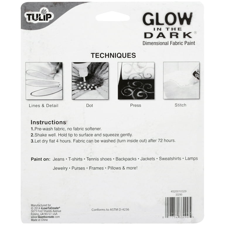 1.25-oz. Tulip® Glow-in-the-Dark® Assorted Colors Dimensional Fabric Paint  - Set of 6 (1 Set(s))