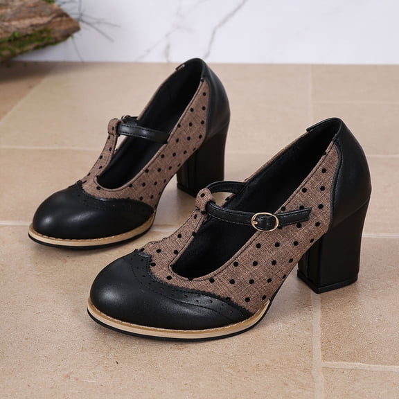 Viluyesy Women's Mary Jane Pumps Chunky Heel T Strap Block Heel Slip On Comfortable Dress Casual Work Shoes Black Size 9