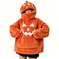thumbnail image 6 of Halloween Pumpkin Hoodie with Zipper Oversized Fuzzy Plush Jack-o'-Lantern Sweatshirt for Women Earthy Yellow 2XL, 6 of 7