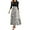 White, variant on WTOBBY Women's Casual Belted Round Neck Floral Stitching 3/4 Sleeve Midi Dress, Elegant Tunic Style Dress with Feminine Details for Beach Outings,Black L