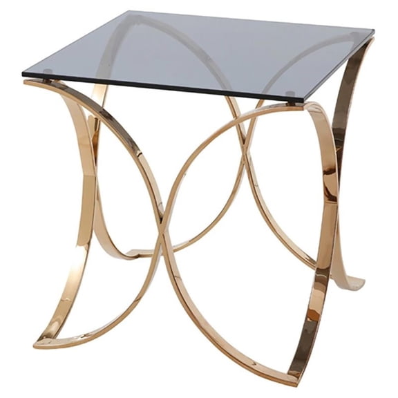 Modrest Reklaw Modern Glass & Stainless Steel End Table in Rose Gold