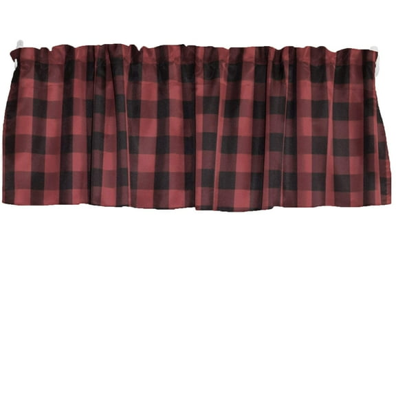 Poplin Buffalo Checkered Window Valance 58" Wide Black and Burgundy
