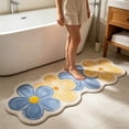 thumbnail image 4 of JWZZYD Scalloped Floral Plush Bathroom Runner Rug, 63"x19.68" Soft Absorbent Non Slip Floor Mat, Washable Flower Pattern Carpet for Bathroom, Bedroom, Entryway & Home Flooring Decor(Blue, 1 Pack), 4 of 7