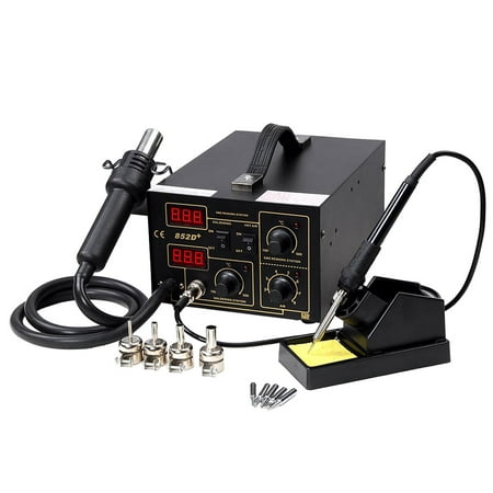 2in1 Lead-Free Soldering Station Hot Air and Iron 852d+ SMD Rework Station Digital Welding Tool with 4 Nozzle and 5