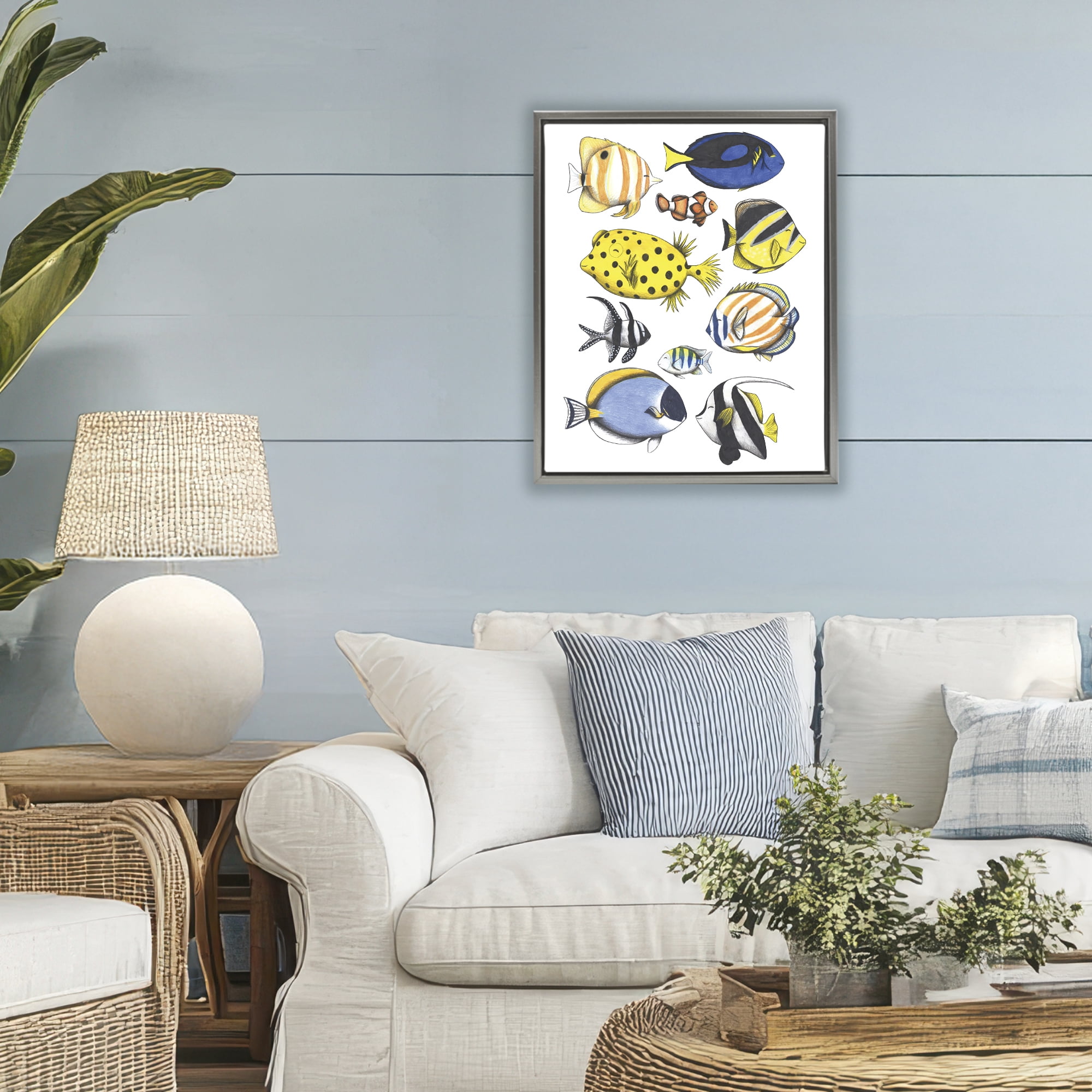 Stupell Industries Aquatic Fishes Collection Gray Framed Floater Canvas Wall Art, design by Cecilia Battaini