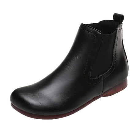 

adviicd Women Boots Size 11 Fashion Autumn Women Ankle Boots Flat Soft Sole Comfortable Wear Solid Color Round Toe