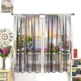 thumbnail image 3 of Sea View Curtains, Summer Ocean Sunrise Blackout Curtains Tropical Blooming Garden Seaside Scenery Print Window Drapes for Living Room Bedroom Cafe 84x84in, 3 of 5
