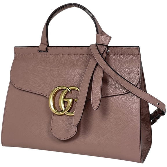 Pre-Owned Gucci GG Marmont Handbag, 2-Way Shoulder Bag, Double G Leather Pink Beige, 421890,...