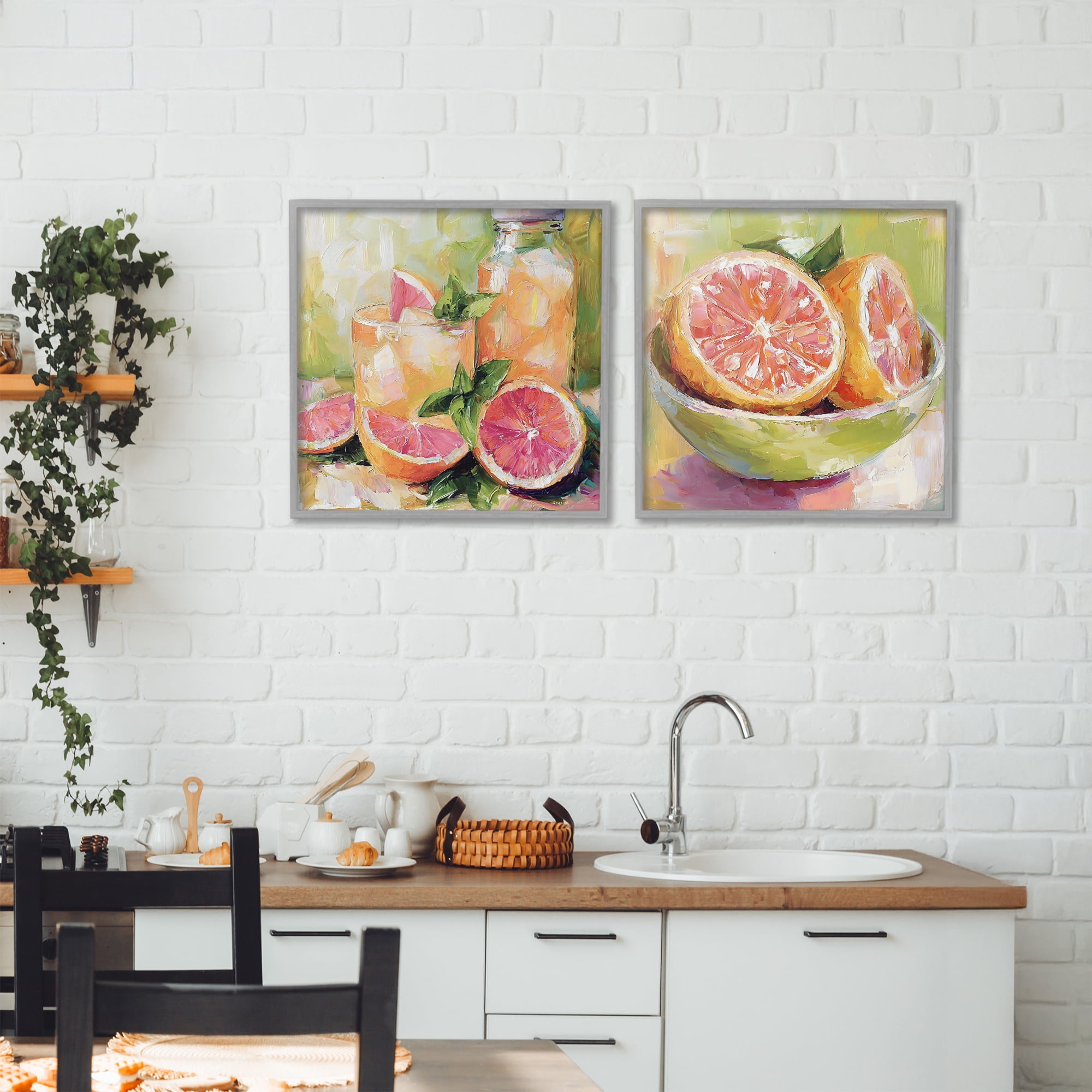 Stupell Industries Grapefruit Drinks & Fruits 2 Piece Gray Framed Giclee Art Set, design by Riley B