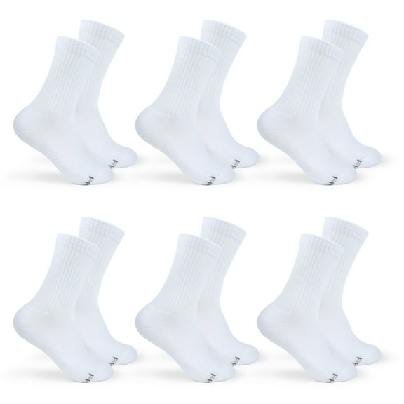 Fruit of the Loom All Day Comfort Crew Socks for Women, White, Sizes 4-10 (6-pack)