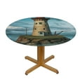 thumbnail image 3 of Lighthouse Round Fitted Polyester Table Cover,Seagulls Scenic Nature Elastic Edged Kitchen Dining Table Cloth, 3 of 8