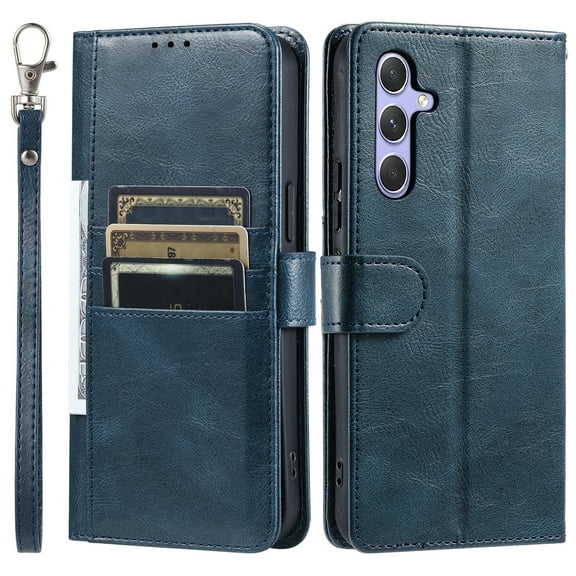 Dteck for Samsung Galaxy A35 Case, Galaxy A35 5G Phone Case Wallet for Women Men with 6 Card Slots, PU Leather Magnetic Flip Wallet Phone Case with Wrist Strap for Samsung Galaxy A35 5G,Deep Blue