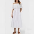 thumbnail image 4 of Karymi Womens Dresses Elegant Off Shoulder Lace Ruffle Mini Dress, Elastic Waist Casual Flowy A-Line Party Dress Spring Dresses, 4 of 6