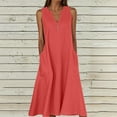 thumbnail image 2 of Kaemgyyd Summer Cotton Linen Dress for Women Sleeveless Boho Flowy Midi Dresses Solid Color Notch V Loose Comfy Dress with Pockets, 2 of 5