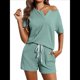 thumbnail image 2 of Conjunto de Pijama de Dos Piezas para Mujer, para Estar en Casa, con Camiseta de Corta y Pantalón Corto con Cintura Elástica. Verde M, 2 of 6